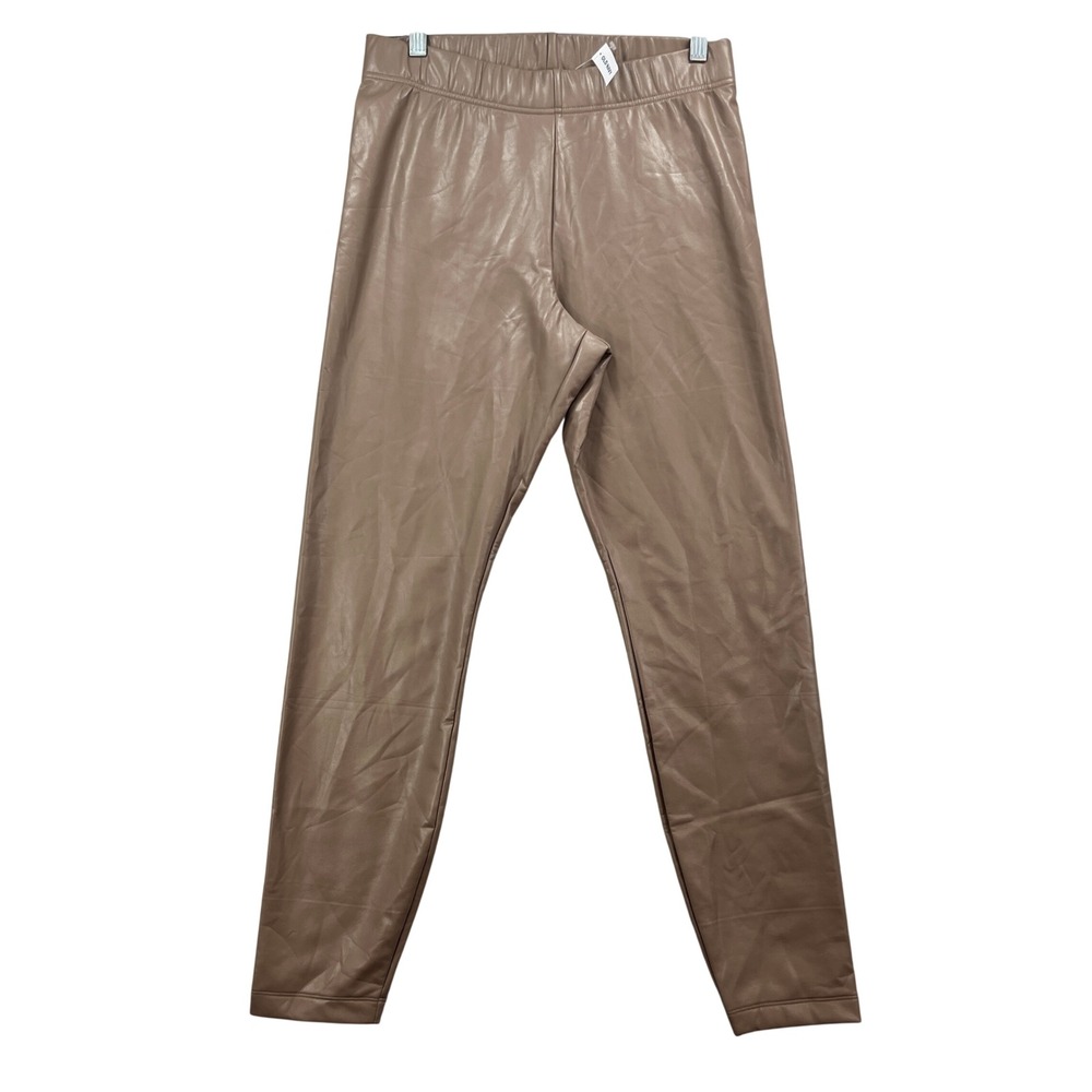 Old Navy Faux Leather Leggings Women M Taupe High Rise Stretch Slim Casual Chic